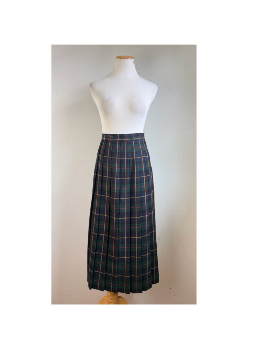 Vintage Tartan Plaid Pleated Skirt Size Large 30-31" Waist 90s Preppy Midi Twil